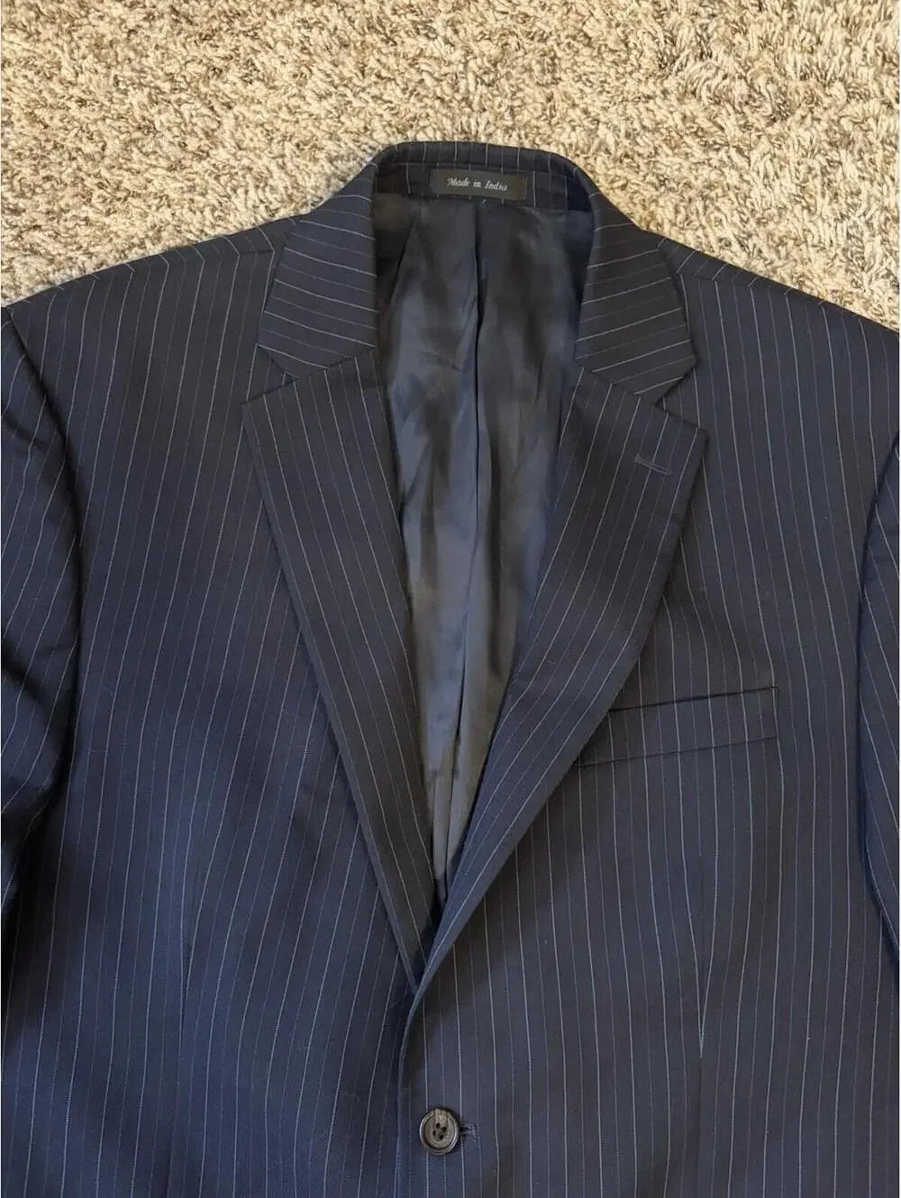 Lauren Ralph Lauren Navy Blue Pinstripe 100% Wool Suit Jacket Blazer Size 44R